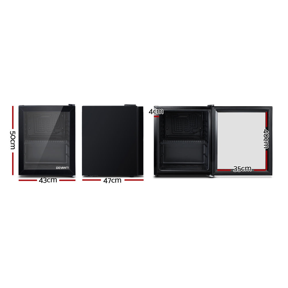 Devanti 46L Bar Fridge Glass Door Black-1