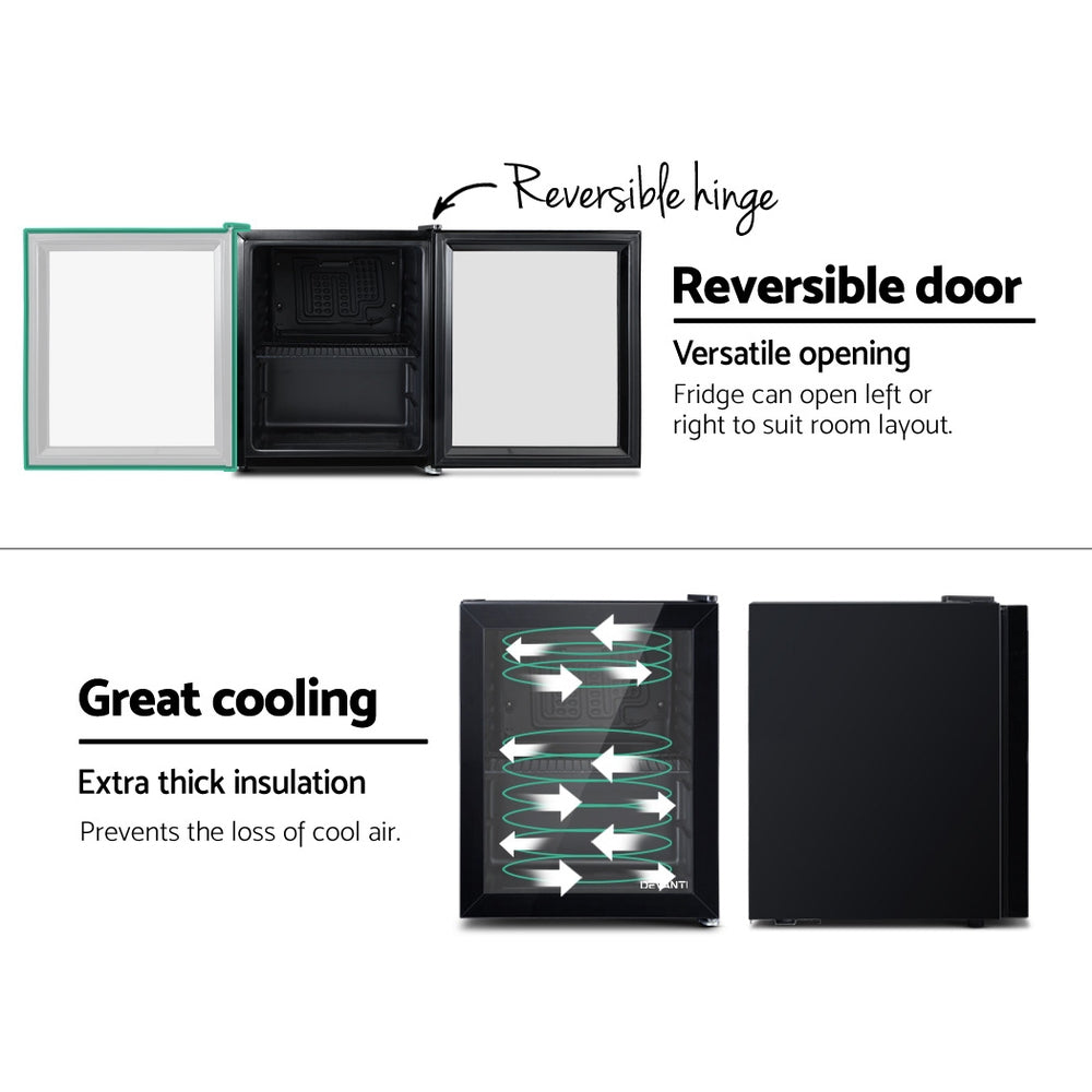 Devanti 46L Bar Fridge Glass Door Black-3