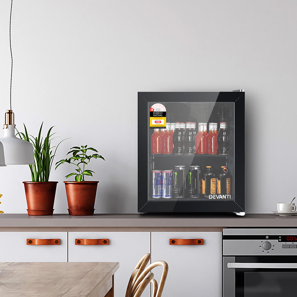 Devanti 46L Bar Fridge Glass Door Black-0