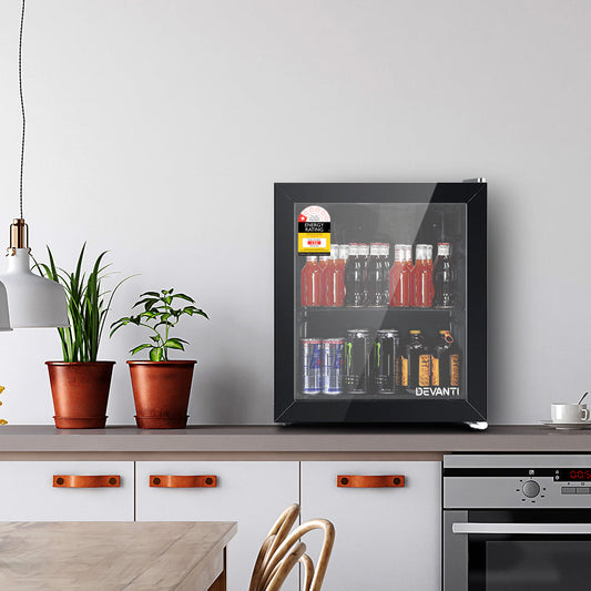 Devanti 46L Bar Fridge Glass Door Black-0